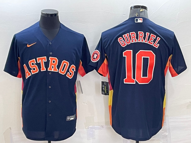 Men's Navy Houston Astros #10 Yuli Gurriel  With Path Cool Base Stitched Jersey